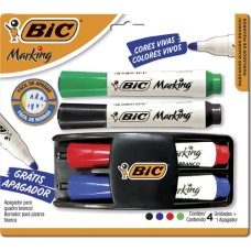 Kit Pincel Quadro Branco 4 Cores com Apagador 970929 Bic Kit Pincel Quadro Branco 4 Cores com Apagador 970929 Bic
