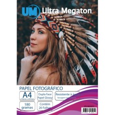 Papel Fotográfico Glossy Dupla Face A4 180G 20 Folhas Ultra Megaton