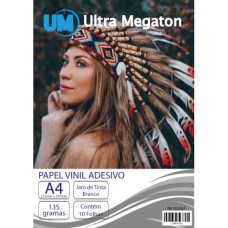 Papel Vinil Adesivo Branco Jato de Tinta A4 135G 10 Folhas Ultra Megaton