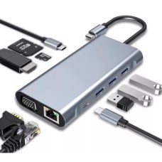 Adaptador Multifuncional TIPO-C 10 em 1 - Conectividade Total com HDMI, VGA, USB e LAN Adaptador Multifuncional TIPO-C 10 em 1 - Conectividade Total com HDMI, VGA, USB e LAN