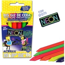 Giz de Cera 6 Cores Jumbo Neon com Glitter 09806 Acrilex Giz de Cera 6 Cores Jumbo Neon com Glitter 09806 Acrilex