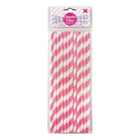 Canudo de Papel Listrado Rosa 6mmx20cm 4312 com 12 Unidades Make+