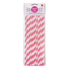 Canudo de Papel Listrado Rosa 6mmx20cm 4312 com 12 Unidades Make+